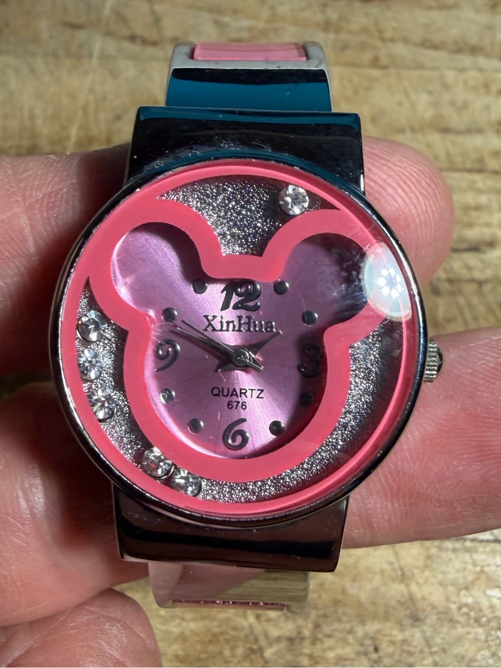 Mickey Mouse Bracelet Watch Pink Stainless Steel needs battery